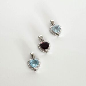 3 Gemstone Heart Pendants - 2 Blue Topaz and Garnet